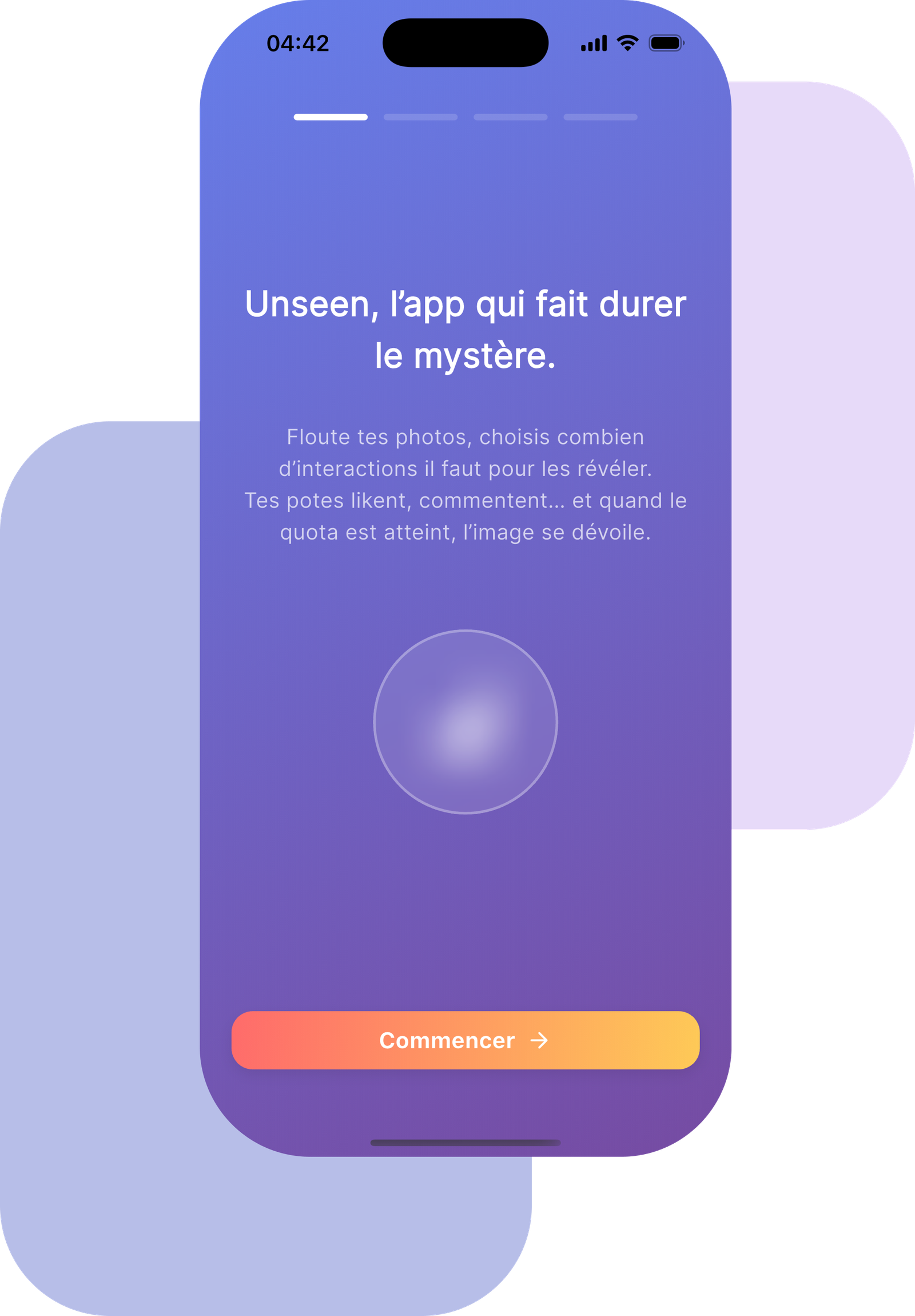 Onboarding de l'app Unseen