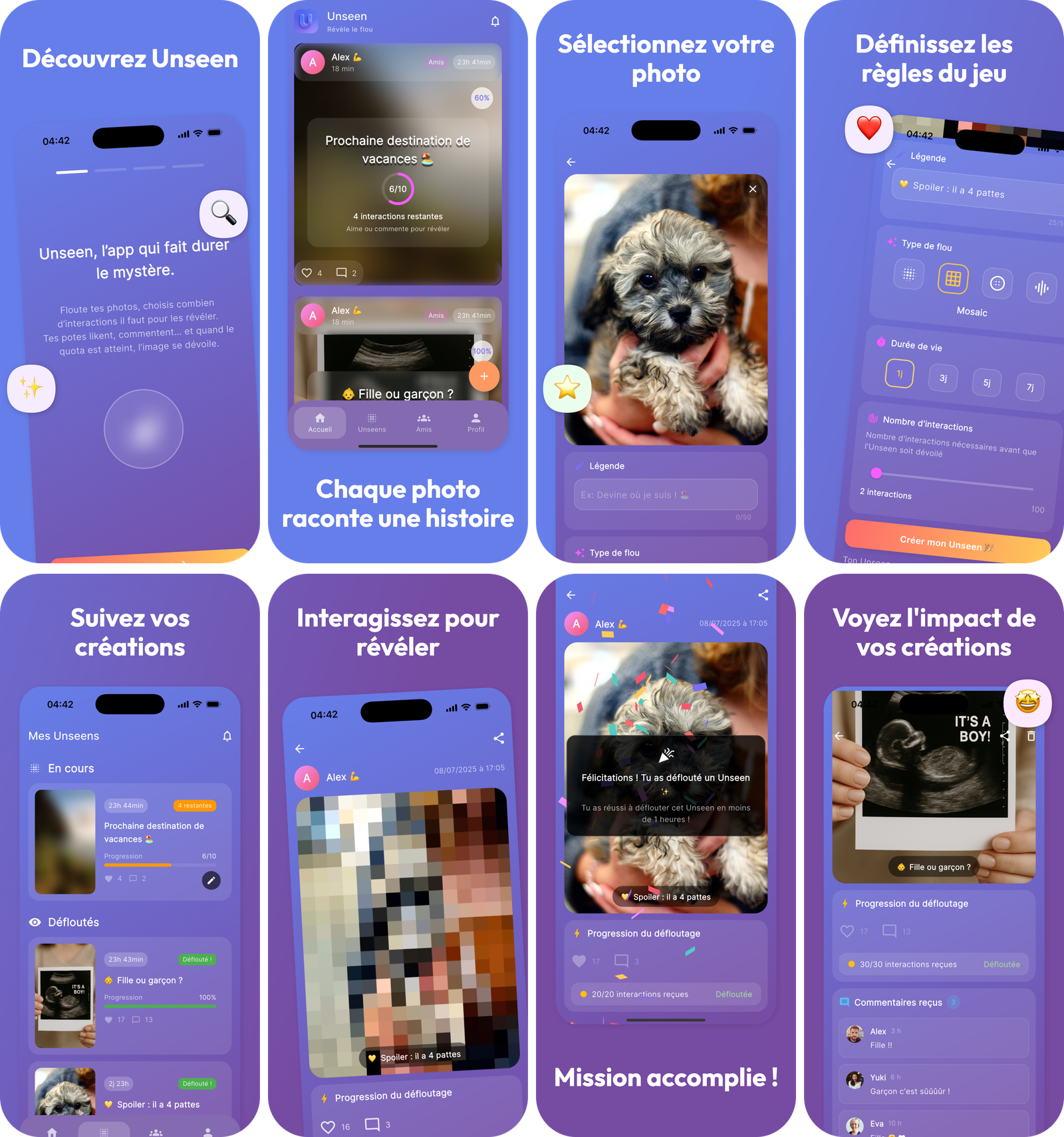 Écrans de l'app Unseen